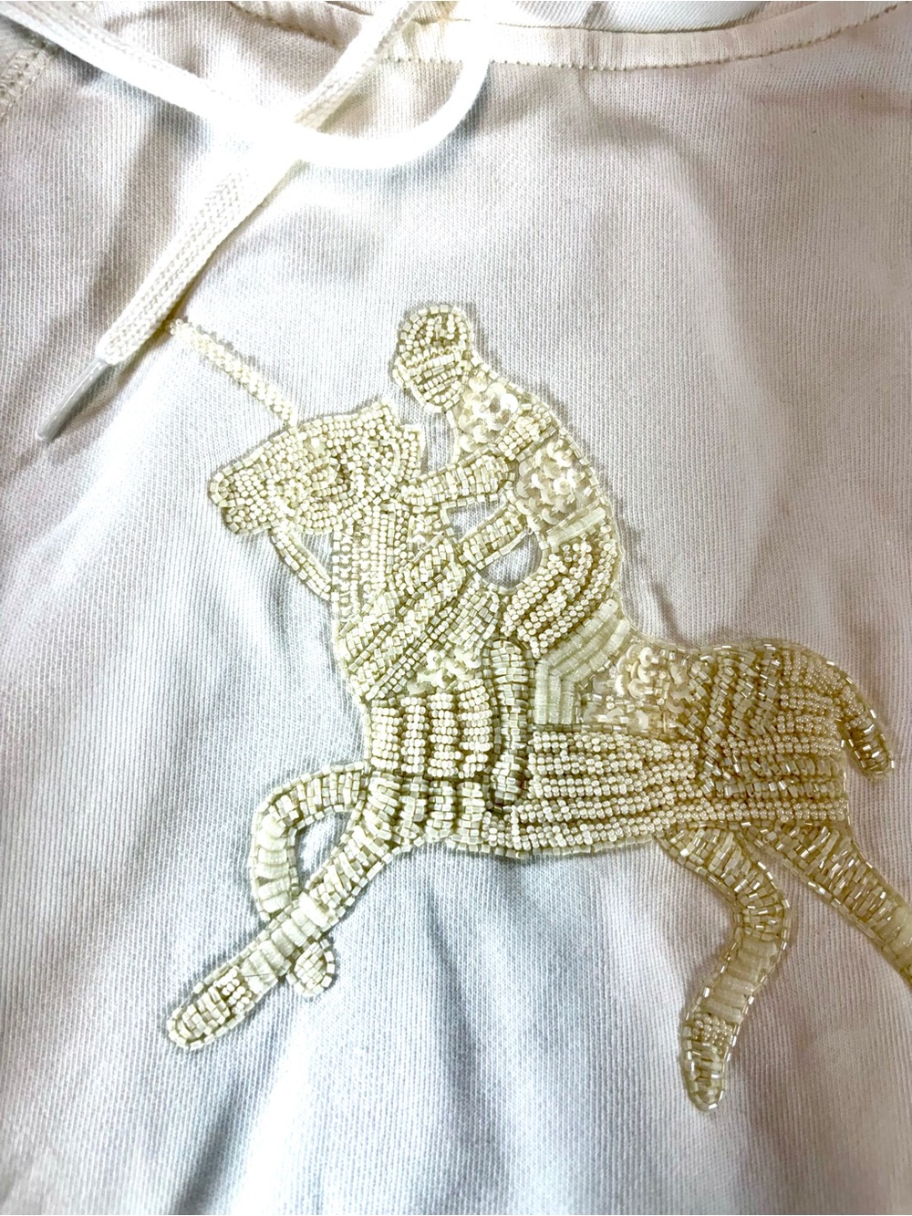 NEW Polo Ralph Lauren Women’s Medium White Hoodie Cream Beaded Pony Graphic - Picture 3 of 15